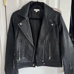 Black Leather Topshop Collared Jacket